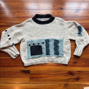 Vintage Lynn Mcnulty sweater Gray and Black Crew Neck Sweater with Textured Knit
